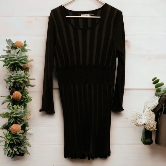 Calvin Klein Black & Gray Long Sleeve Sweater  Dress Size XL - Picture 1 of 8